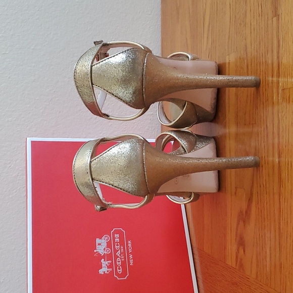 Coach Daylan Gold Dusted Leather Strappy High Heels Women's Shoe Size 8.5 - Picture 2 of 16